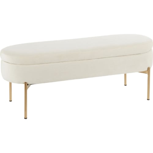 Chloe Storage Bench in Cream Velvet & Gold Metal